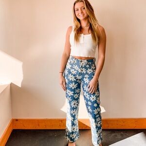 Floral Blue and White Jeans
